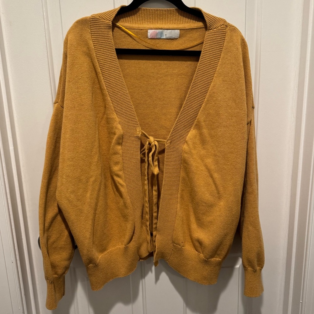 FP Beach by Free People Light Mustard Yellow Tie Cardigan Size XL